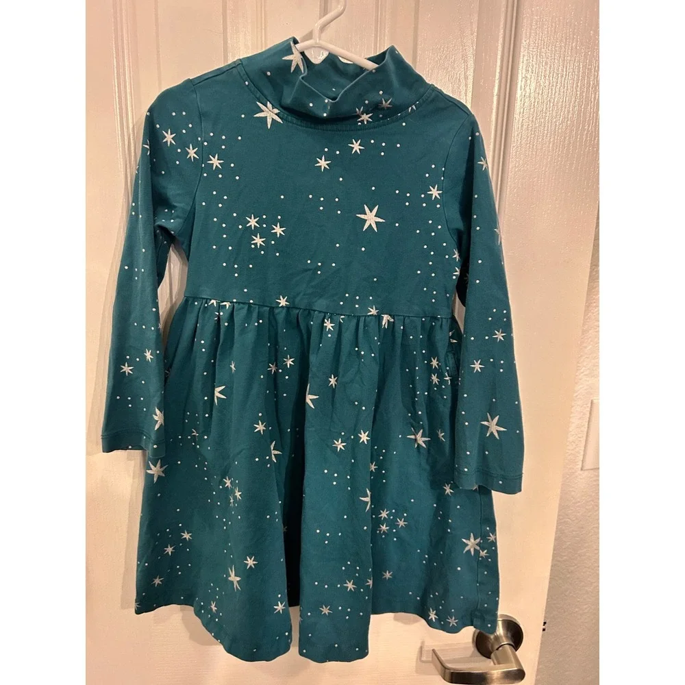 Hanna Andersson Kids Teal Green Silver Star Mock Neck Long Sleeve Pocket 5 k7075
